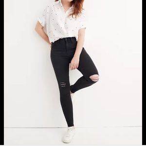 Madewell faded black ripped jeans, size 27T. Cut off to 28” inseam.